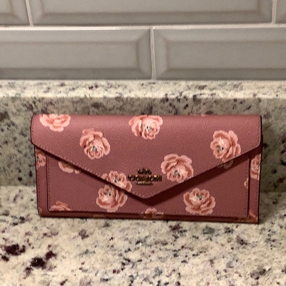 Coach Handbags - NWT Coach Rose Print Soft Wallet